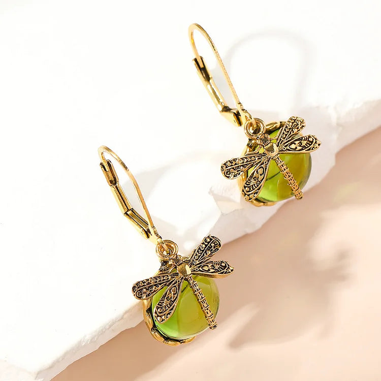 Boucles d'oreilles libellule sphérique en argent antique