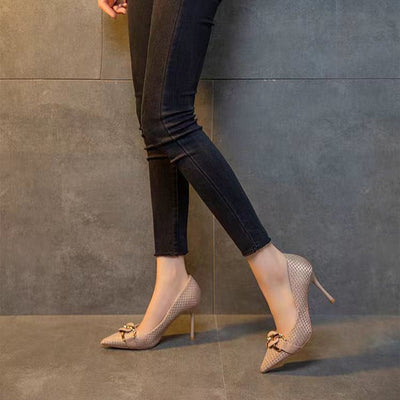 Talons pour femmes en texture tissée avec d'élégants ornements métalliques - Mireille