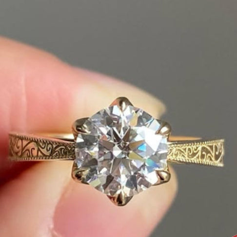 Bague français en argent gravée motif floral