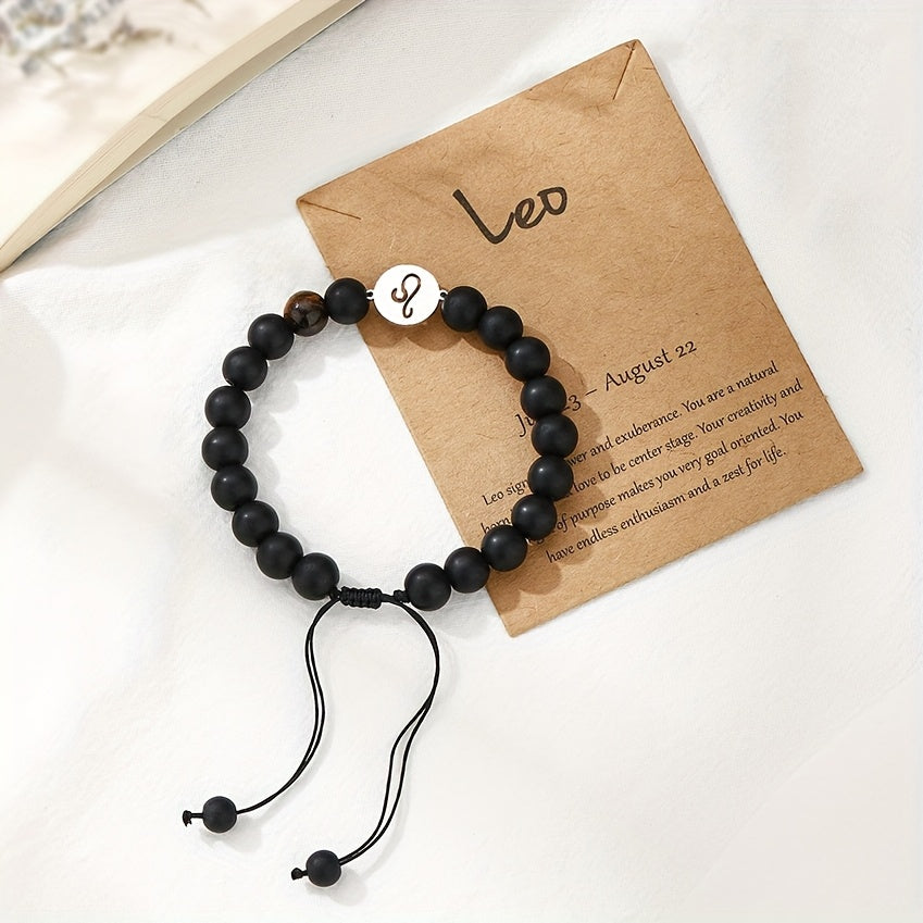 Bracelet Zodiaque en Perles Noires – Ajustable et Élégant