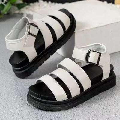 Sandales pour femmes en cuir synthétique à brides multiples et plateforme décontractée - Estela