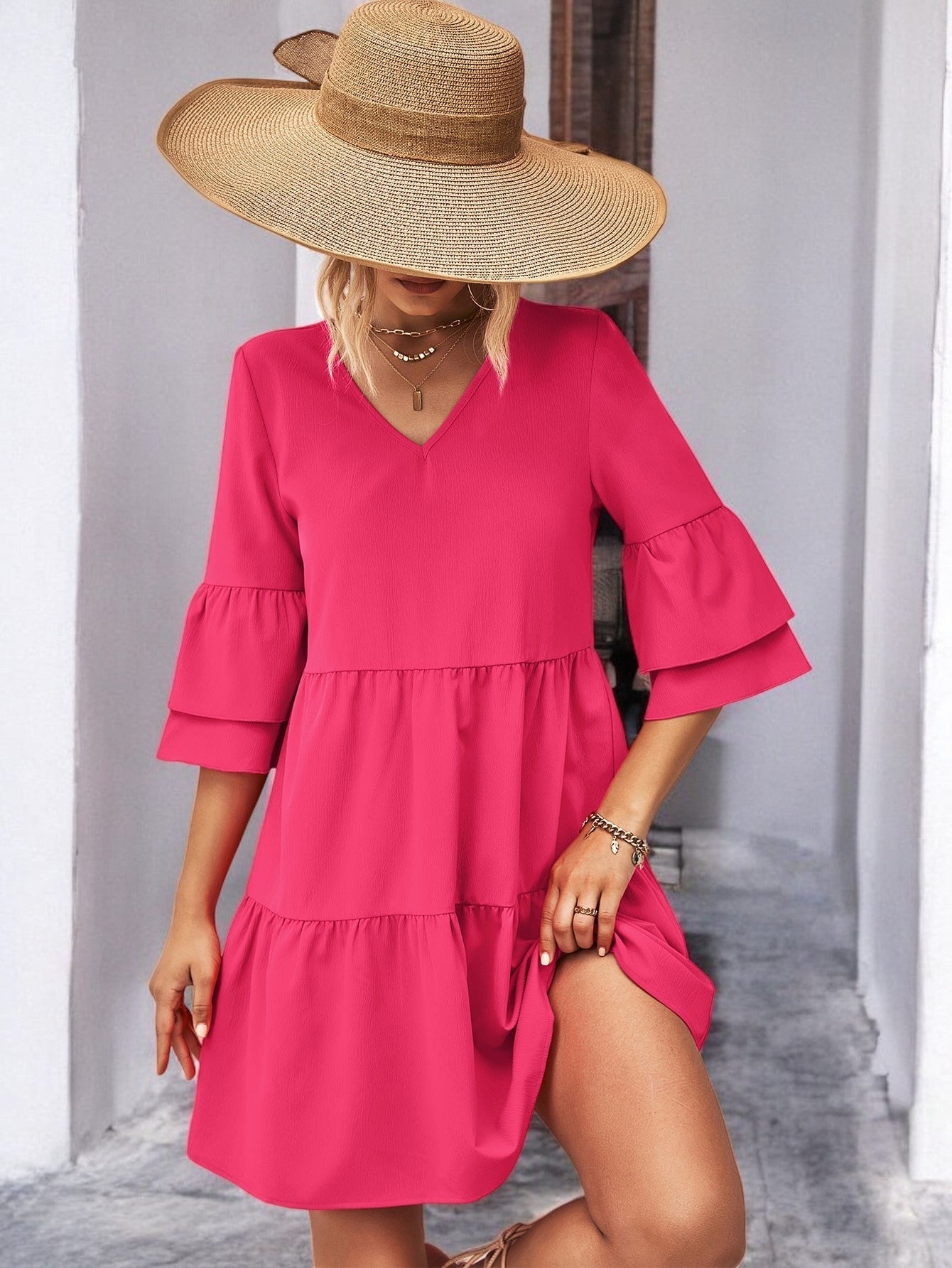 Anna - Mini-robe col V avec manches cloches