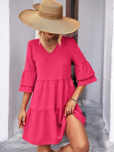 Anna - Mini-robe col V avec manches cloches