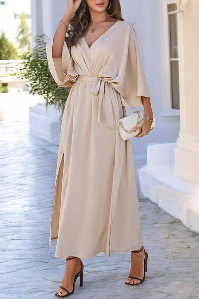 Colette - Robe fendue, décolleté en V et manches nouées