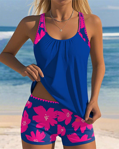 Tankini U-Cou Sans Manches Imprimé Culotte Boxer