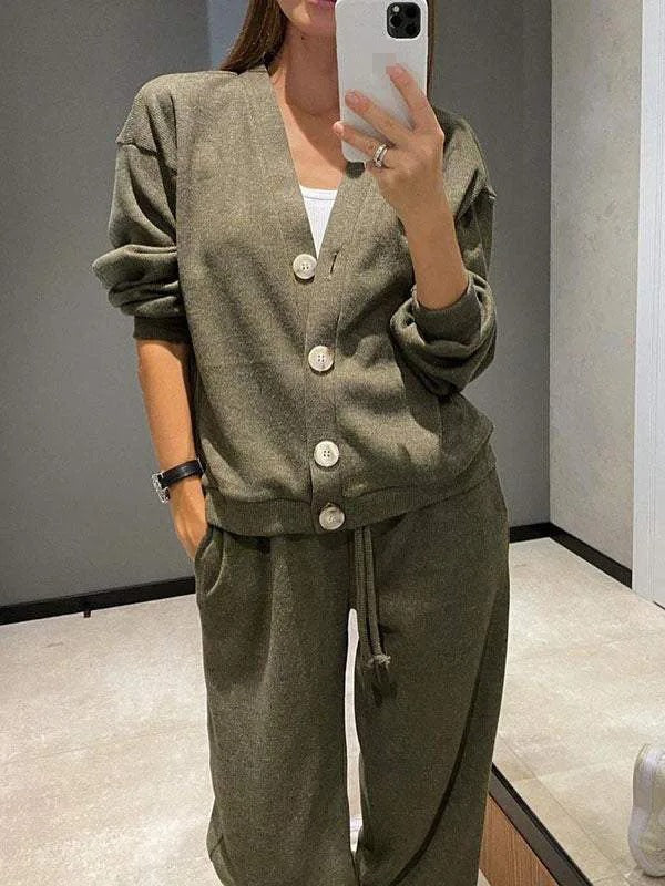 Anisa - Cardigan Haut De Page Lace Up Ensemble De Deux Pièces