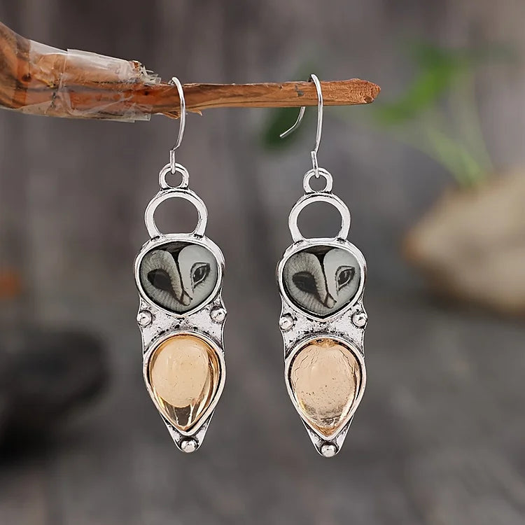 Boucles d'oreilles hibou en pierre au clair de lune
