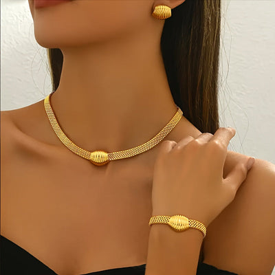 Ensemble élégant 3 pièces – Collier, bracelet et boucles d’oreilles motif coquillage