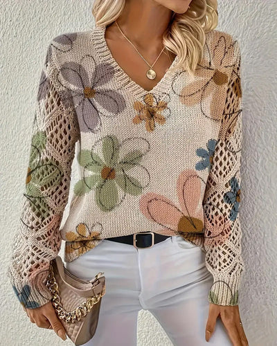 Ali| Pull V-Ringad Tricoté avec Tricot Ouvert