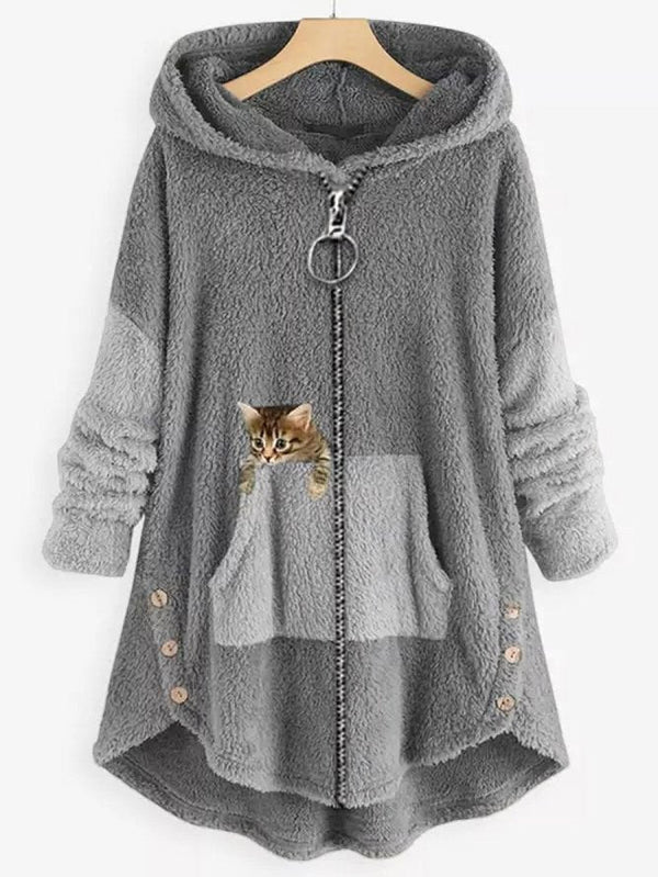 Sweat à capuche à boutons pour femmes | Longue