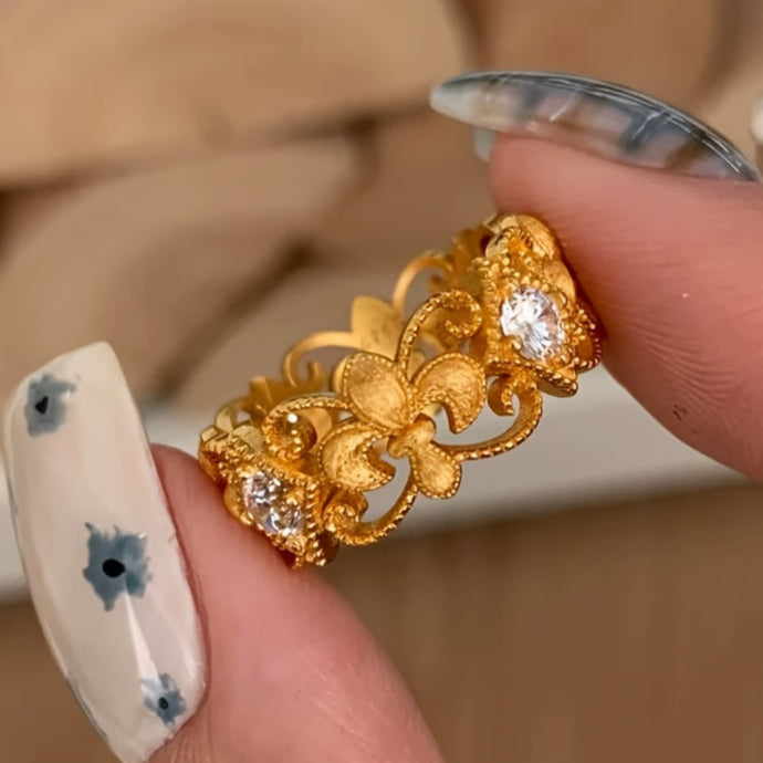 🇫🇷 Bague avec fleur de lys française en vieil or