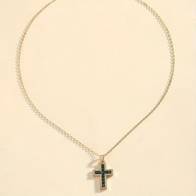 Collier Pendentif Croix Émeraude Solène | Or 18K