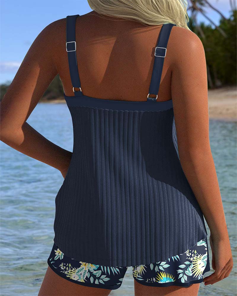 Tankini Rayé Deux Pièces Short de Plage