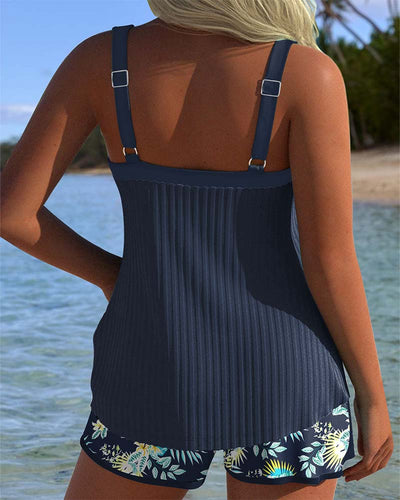 Tankini Rayé Deux Pièces Short de Plage