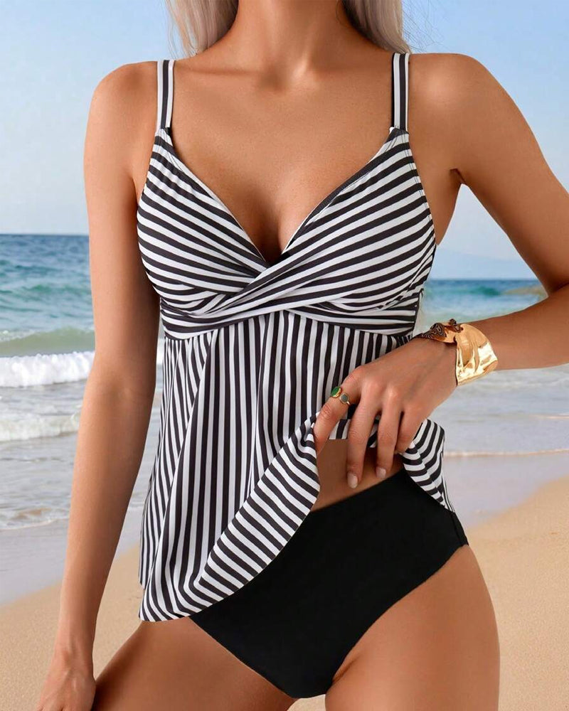 Tankini à Rayures Verticales Deux Pièces Triangle