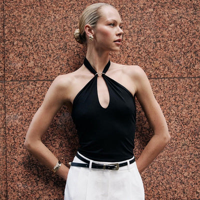 Top pour femmes avec encolure licou à volants et design asymétrique - Kiara