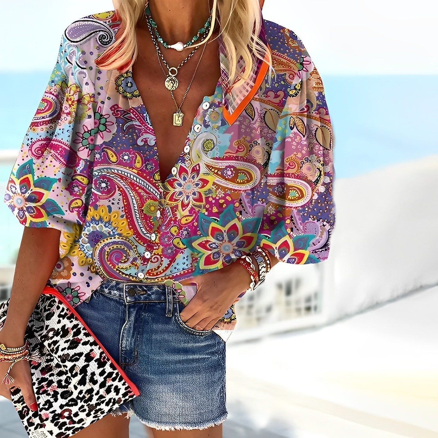 Urpi – Blouse bohème fluide à imprimé estival