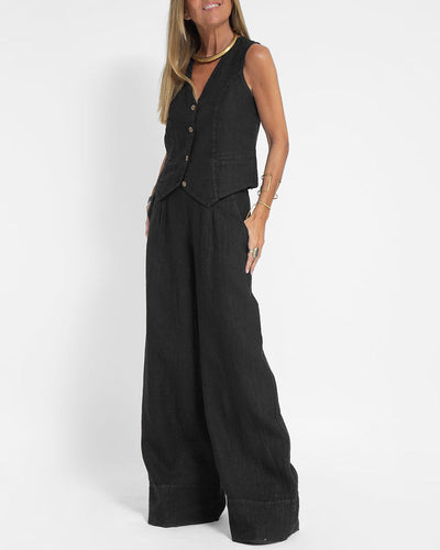 Amber – Ensemble Décontracté Chic avec Gilet Sans Manche et Pantalon Large