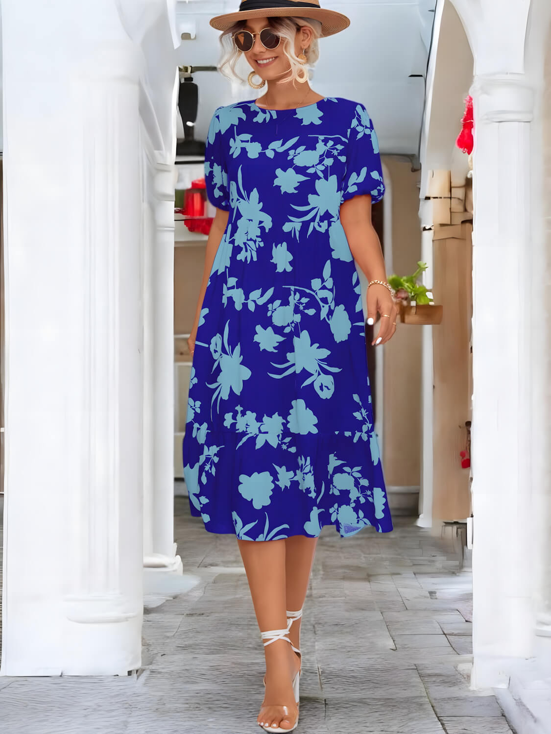 Jade - Robe midi à manches bouffantes et motif floral
