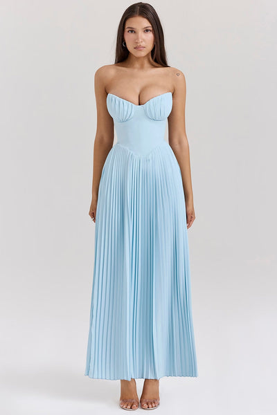 Liyana | Robe Formelle Plissée Bleue pour Femmes