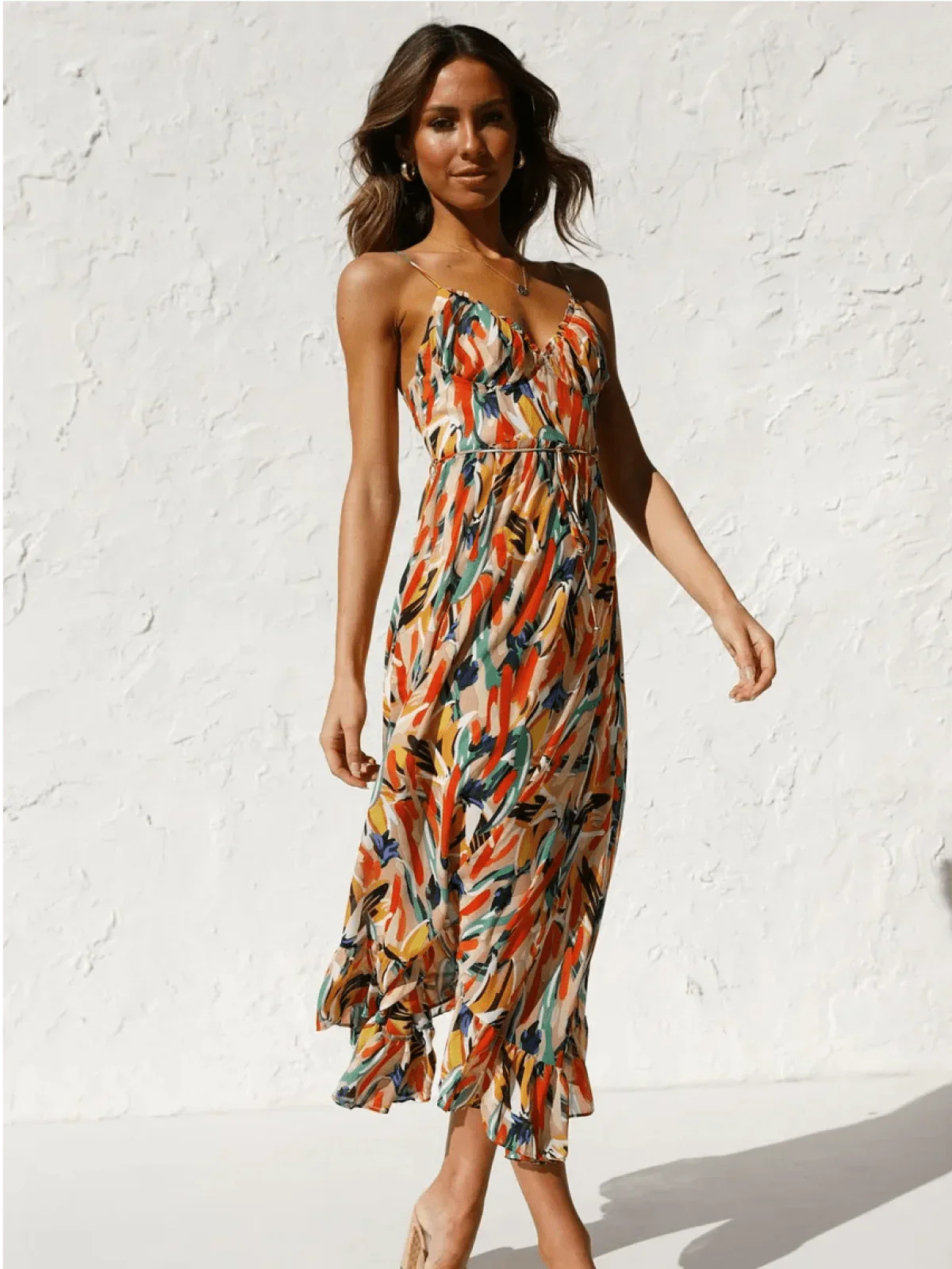 Solène - Robe midi en tissu fluide avec décolleté en V