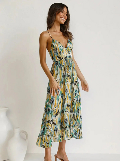 Solène - Robe midi en tissu fluide avec décolleté en V