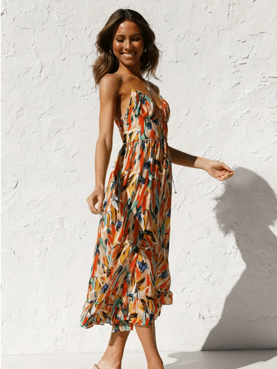 Solène - Robe midi en tissu fluide avec décolleté en V