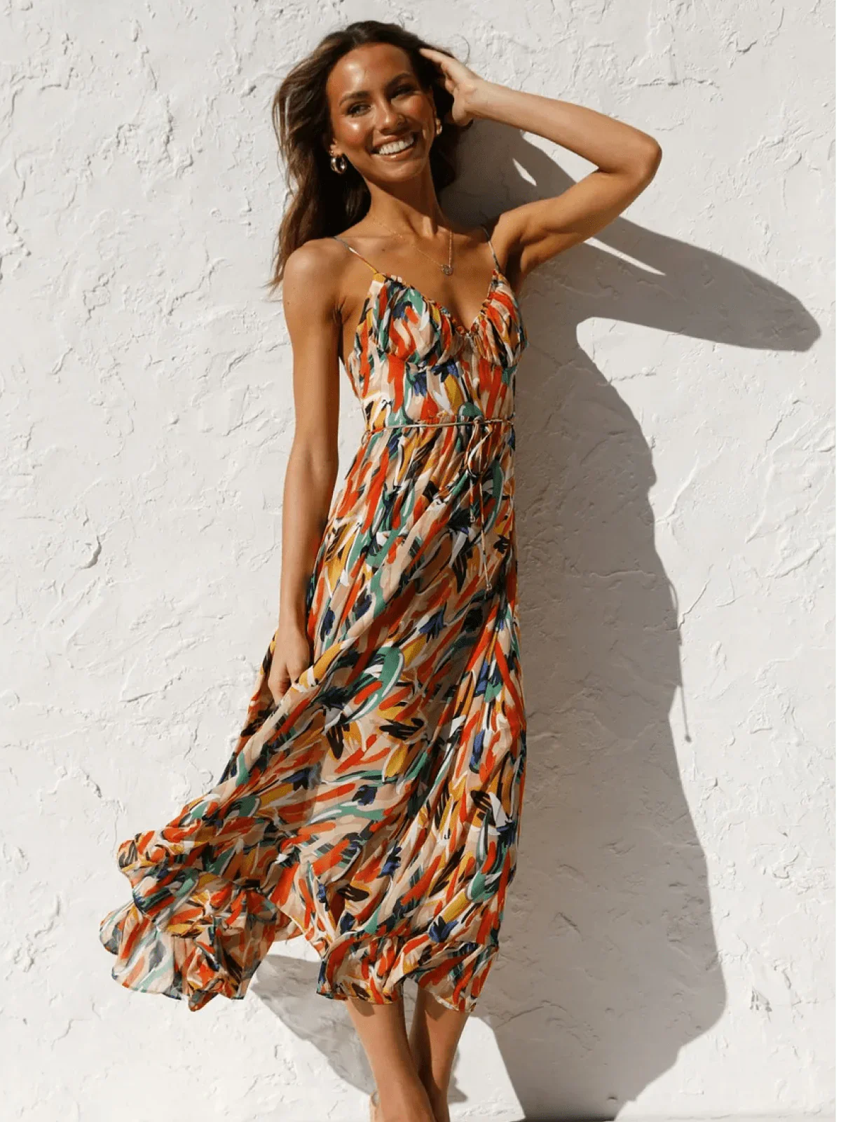 Solène - Robe midi en tissu fluide avec décolleté en V