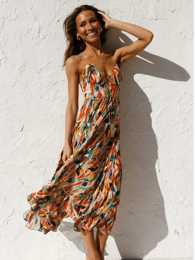 Solène - Robe midi en tissu fluide avec décolleté en V