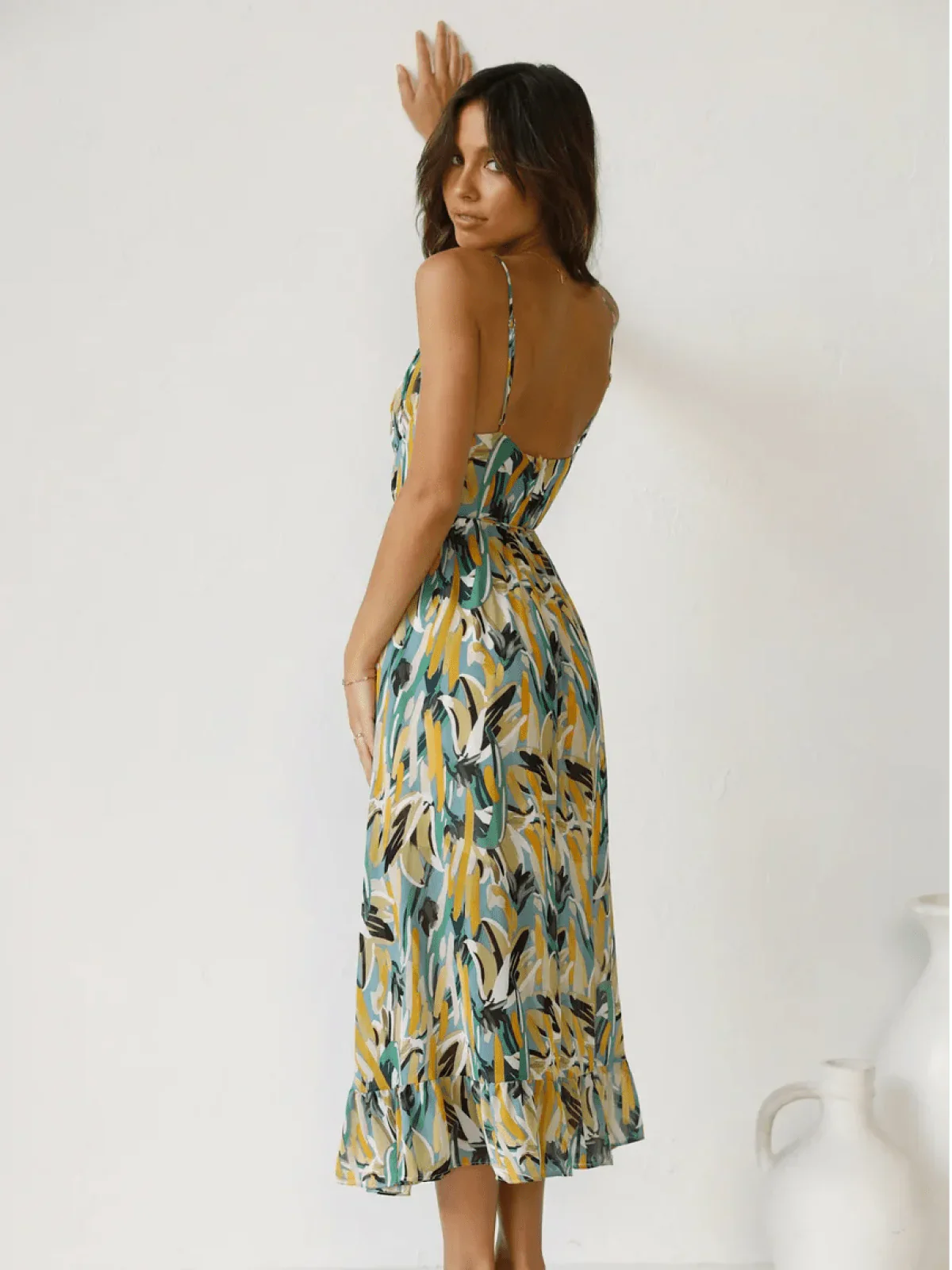 Solène - Robe midi en tissu fluide avec décolleté en V