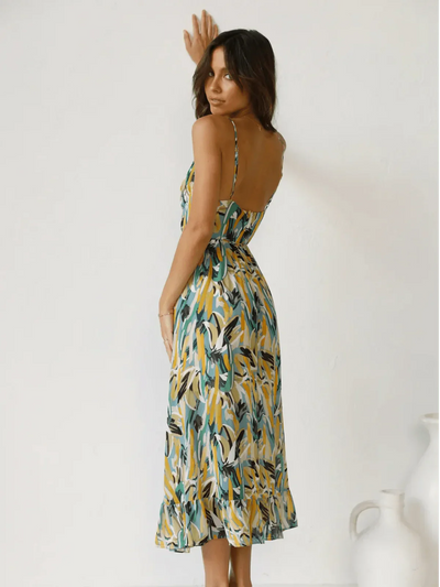 Solène - Robe midi en tissu fluide avec décolleté en V