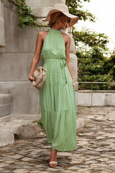 Solène - Robe longue avec ceinture à la taille et motifs