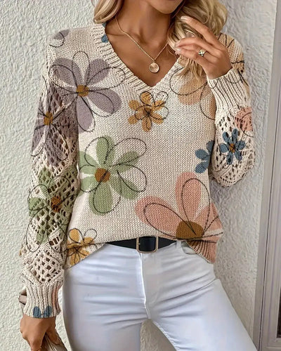 Ali| Pull V-Ringad Tricoté avec Tricot Ouvert