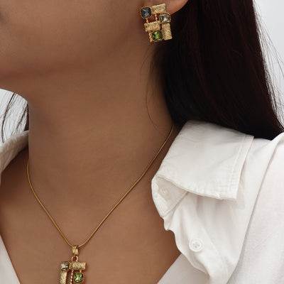 Ensemble élégant 3 pièces – Collier, bague et boucles d’oreilles design géométrique