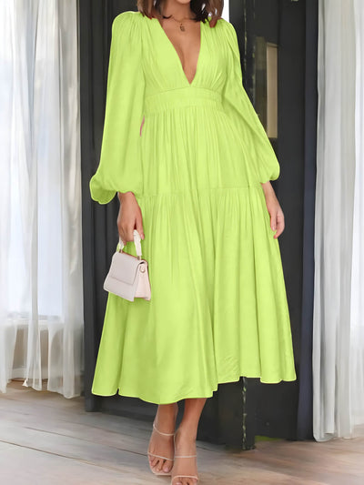 Léonie - Maxi-robe à manches ballon et décolleté en V