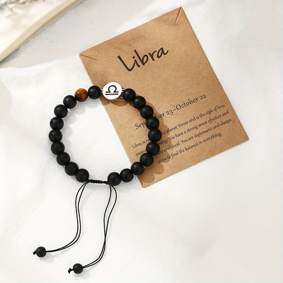 Bracelet Zodiaque en Perles Noires – Ajustable et Élégant