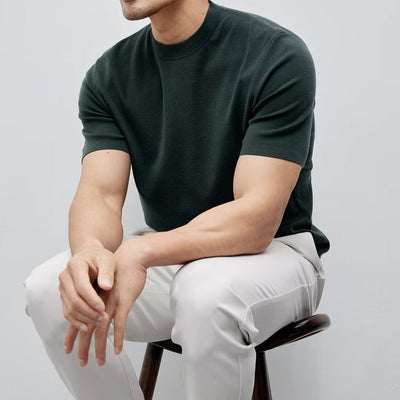 T-shirt homme en coton mercerisé, col rond, style minimaliste - Hugo