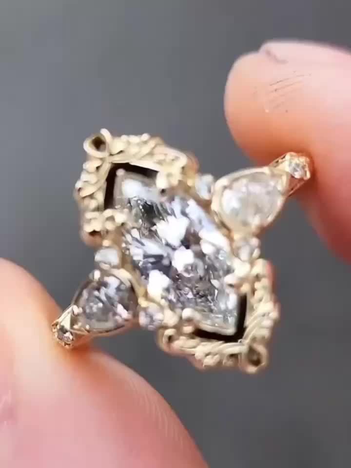 🇫🇷 Bague vintage spectaculaire au design français Marquise