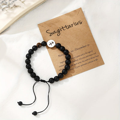 Bracelet Zodiaque en Perles Noires – Ajustable et Élégant