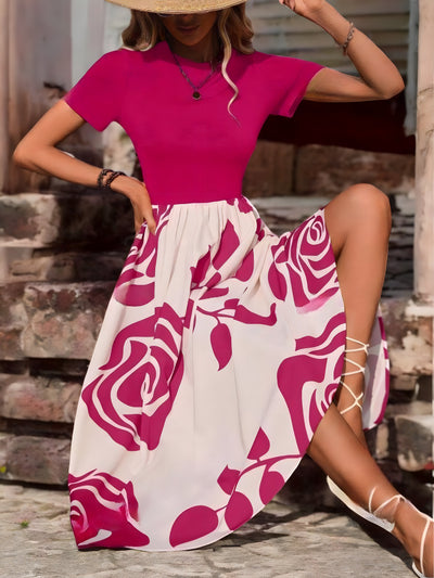 Léonie - Robe d'été à col rond et motif floral