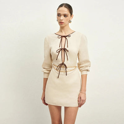 Robe courte en lin avec nœuds décoratifs dans un style élégant - Renata