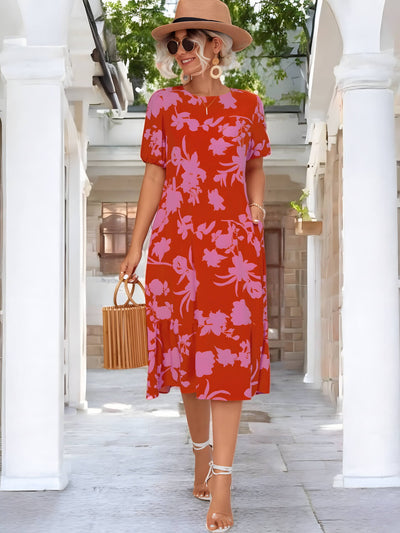 Jade - Robe midi à manches bouffantes et motif floral