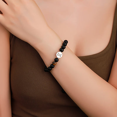 Bracelet Zodiaque en Perles Noires – Ajustable et Élégant