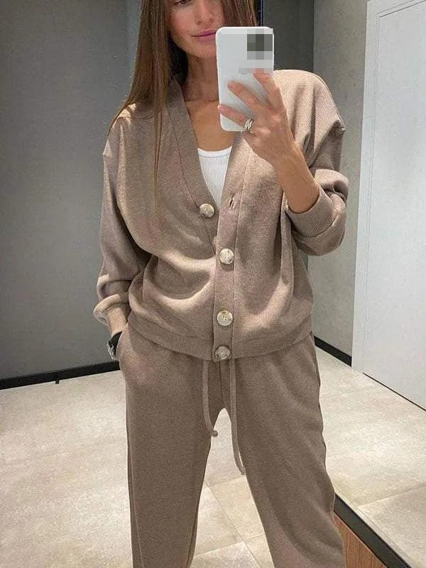 Anisa - Cardigan Haut De Page Lace Up Ensemble De Deux Pièces