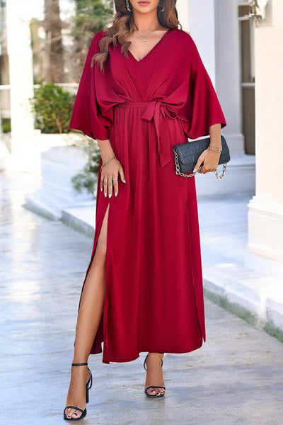 Colette - Robe fendue, décolleté en V et manches nouées
