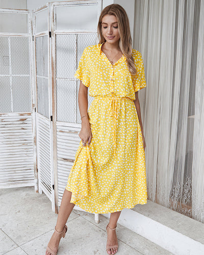 Monique - Robe midi boho à fleurs et décolleté en V