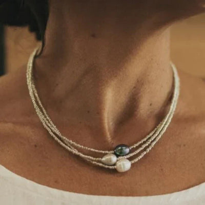 Colliers vintage 3 pièces avec perles d’eau douce et perles – Faits main