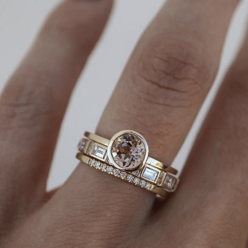 Susana - Conjunto de Anillos de Cristal Inlay en Oro