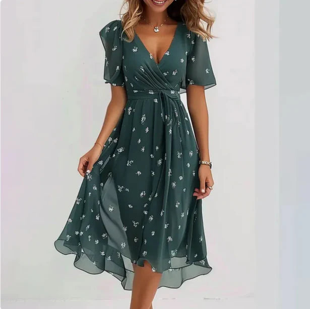 Valeria | Robe à Col en V avec Silhouette Élégante pour Femme
