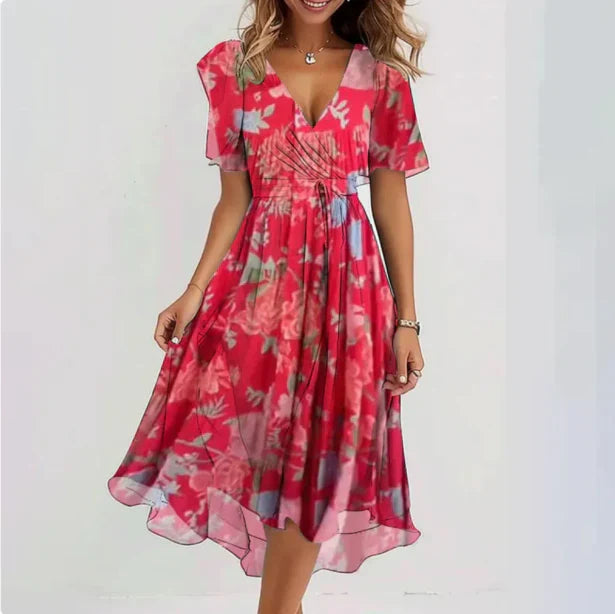 Valeria | Robe à Col en V avec Silhouette Élégante pour Femme